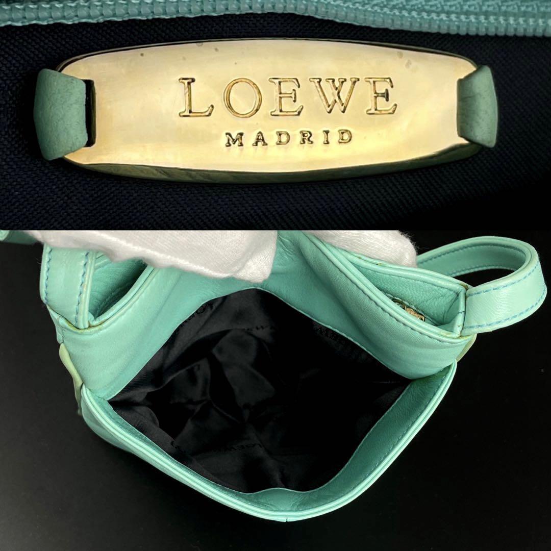 美品■LOEWE ロエベ ショルダーバッグ アナグラム ロゴ型押し 裏地総柄 ポシェット 斜め掛け クロスボディ サコッシュ 希少色 ナッパレザー