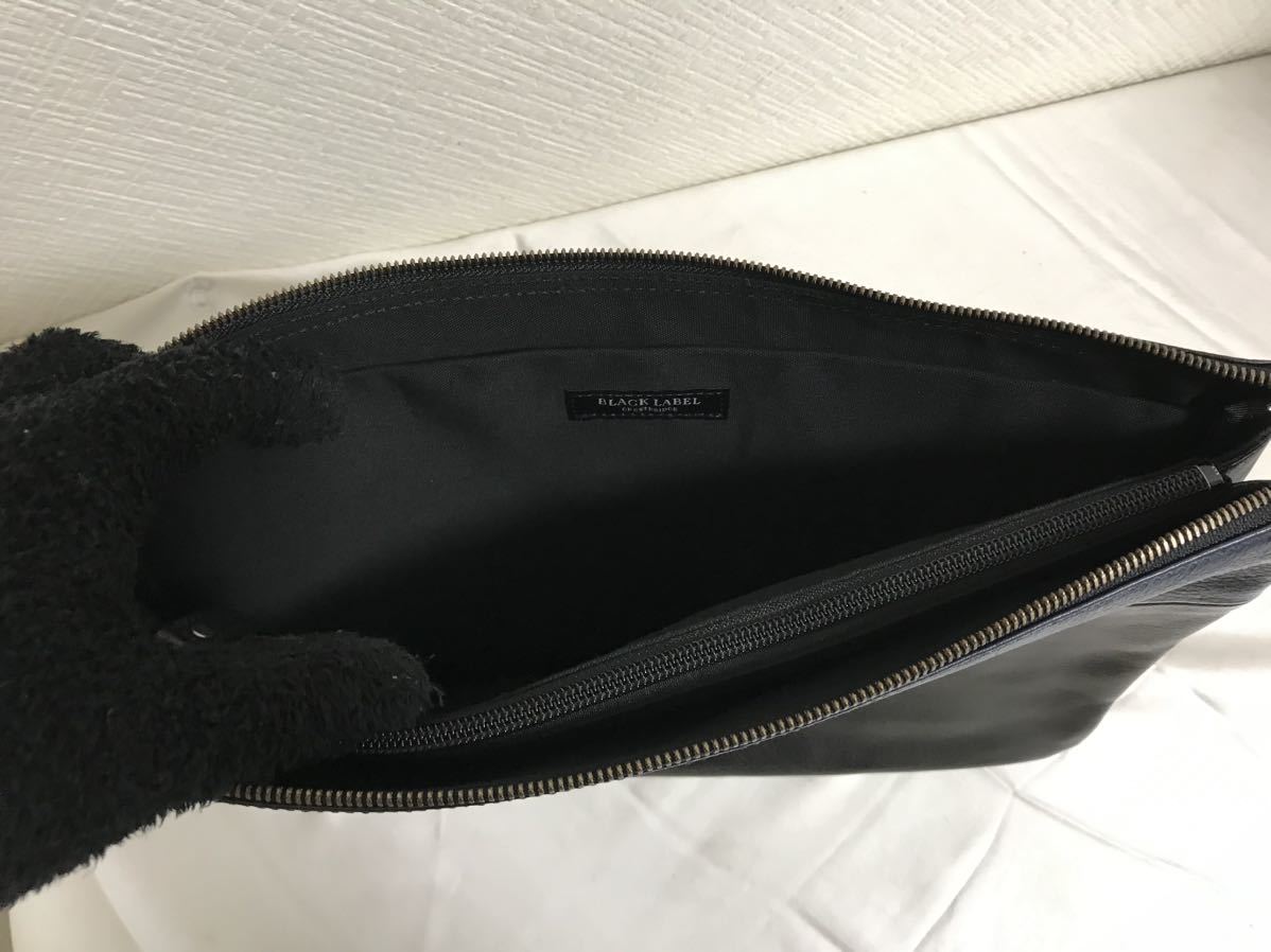  beautiful goods genuine article Black Label k rest Bridge BLACK LABEL original leather hand clutch bag business second bag lady's men's black black 