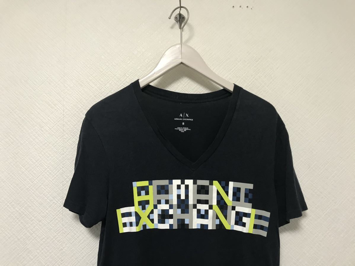 本物アルマーニエクスチェンジARMANI AXコットンVネックプリント半袖Tシャツメンズアメカジサーフミリタリービジネススーツ紺ネイビーS_画像2