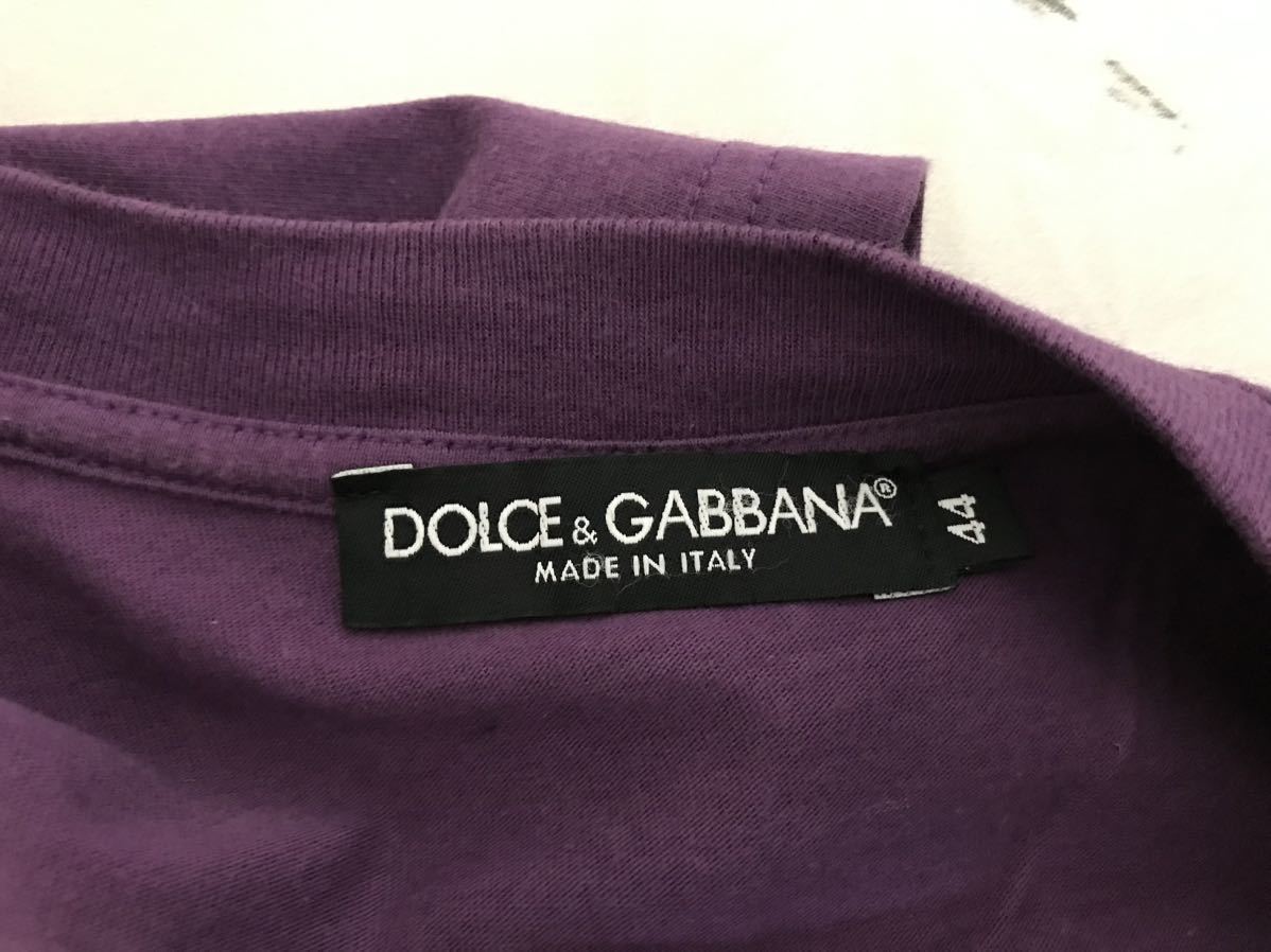 本物ドルチェアンドガッバーナDOLCE&GABBANAコットンVネック半袖Tシャツメンズアメカジサーフミリタリービジネススーツ紫パープル44S