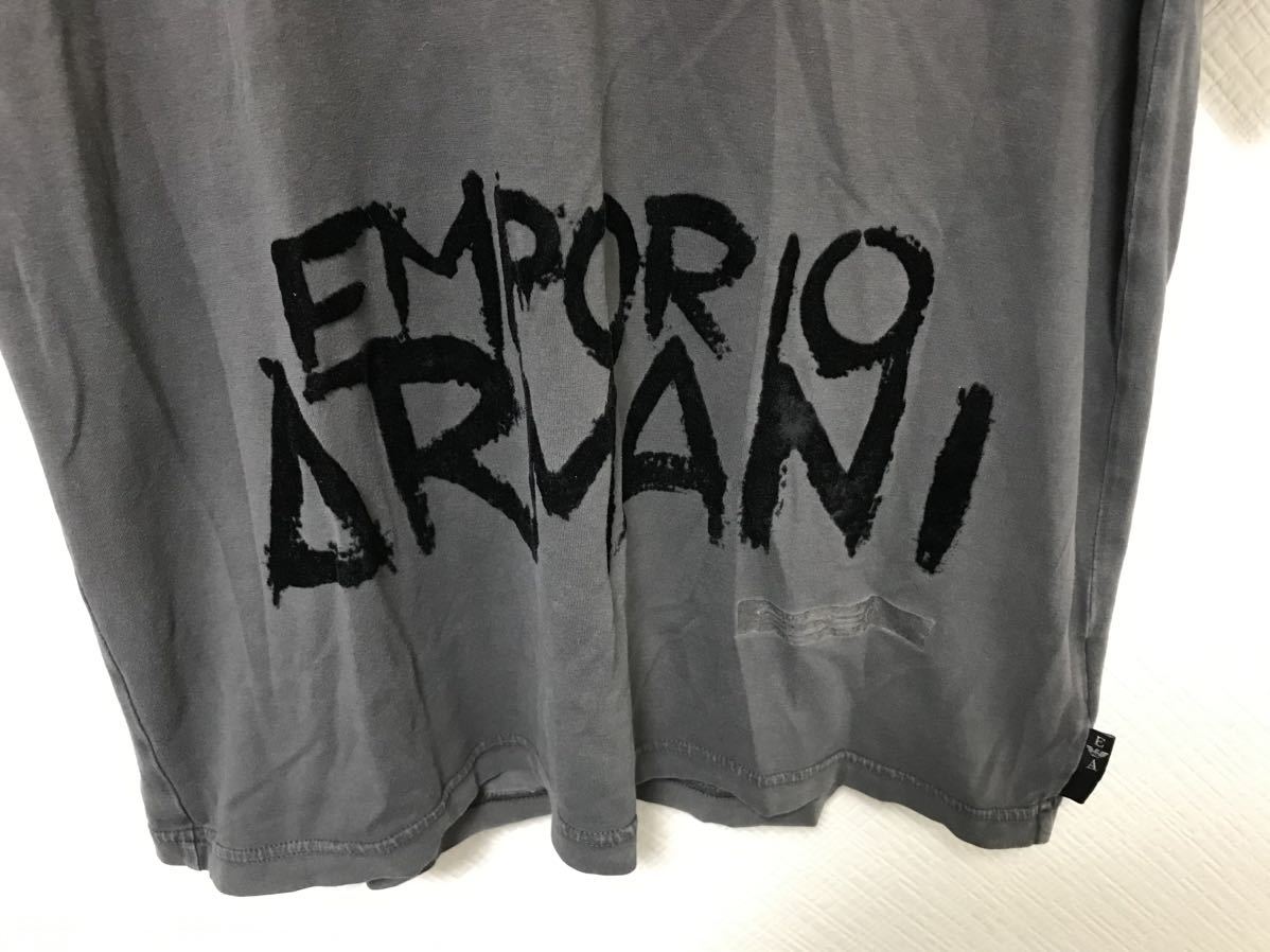 本物エンポリオアルマーニEMPORIO ARMANIコットンVネックロゴデカ半袖TシャツメンズアメカジサーフミリタリービジネスグレーXLイタリア製