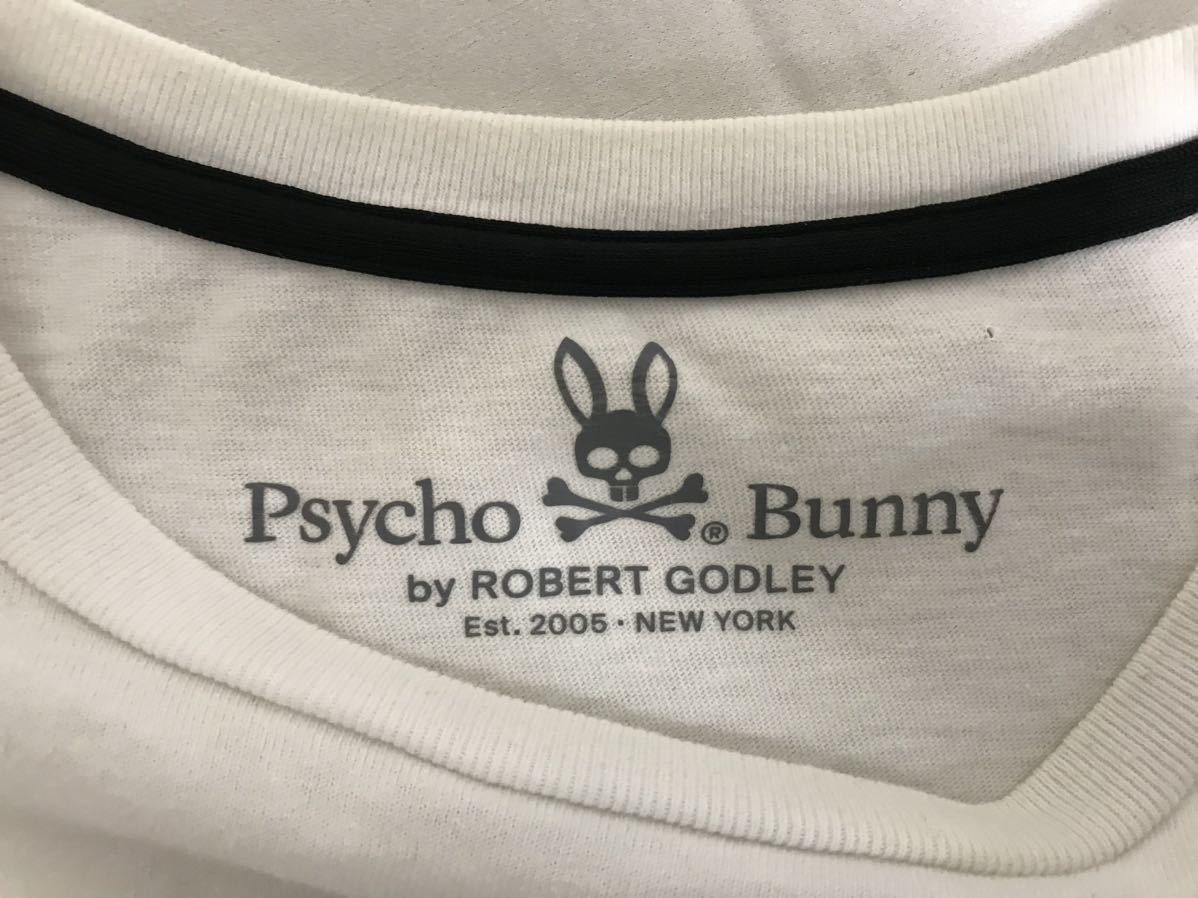 本物サイコバニーPsycho Bunnyコットンプリント半袖Tシャツメンズアメカジサーフビジネススーツ白ホワイト日本製Mゴルフ