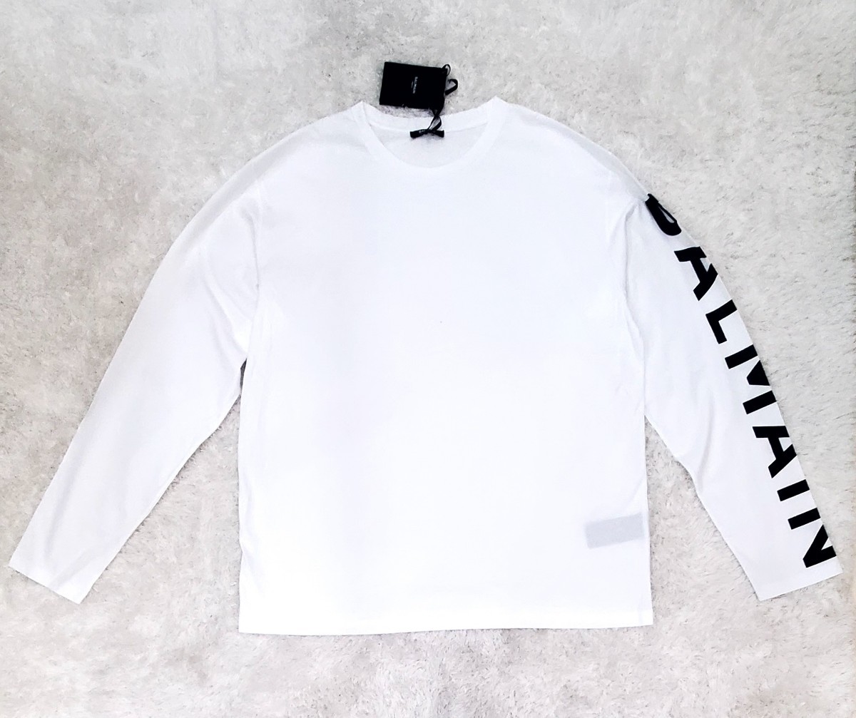 【SALE】BALMAIN ロングスリーブTシャツ 2023SS スリーブロゴ WHITE XL ￥78,100 AH1EK035_画像1