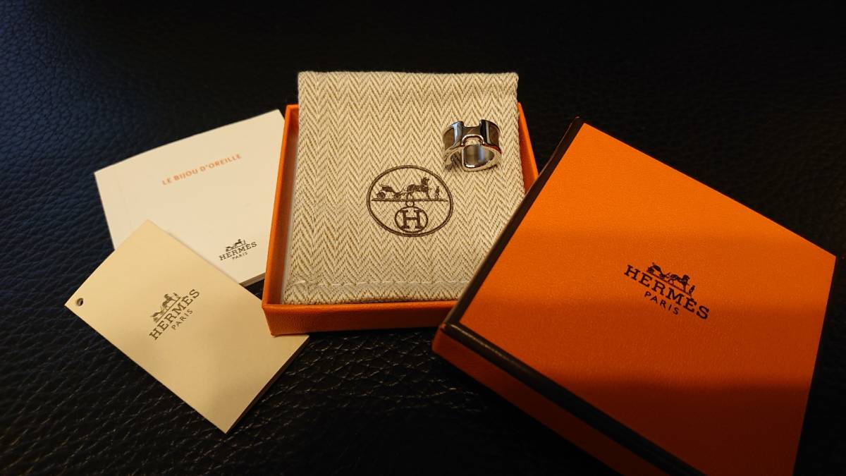 ◆HERMES エルメス イヤーカフ オランプ PM シルバー エトープ エトゥープ（新品未使用）　_画像1