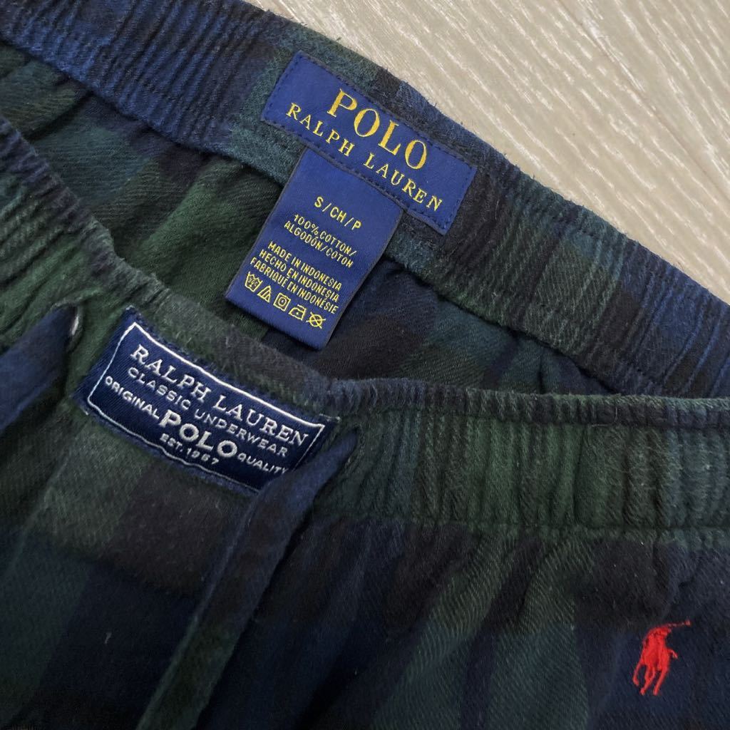 ラルフローレン　POLO RALPH LAUREN フリースパンツ　パジャマ　グリーンチェック　S ルームウェア　ポニー刺繍　ウエストゴム　長ズボン_画像2