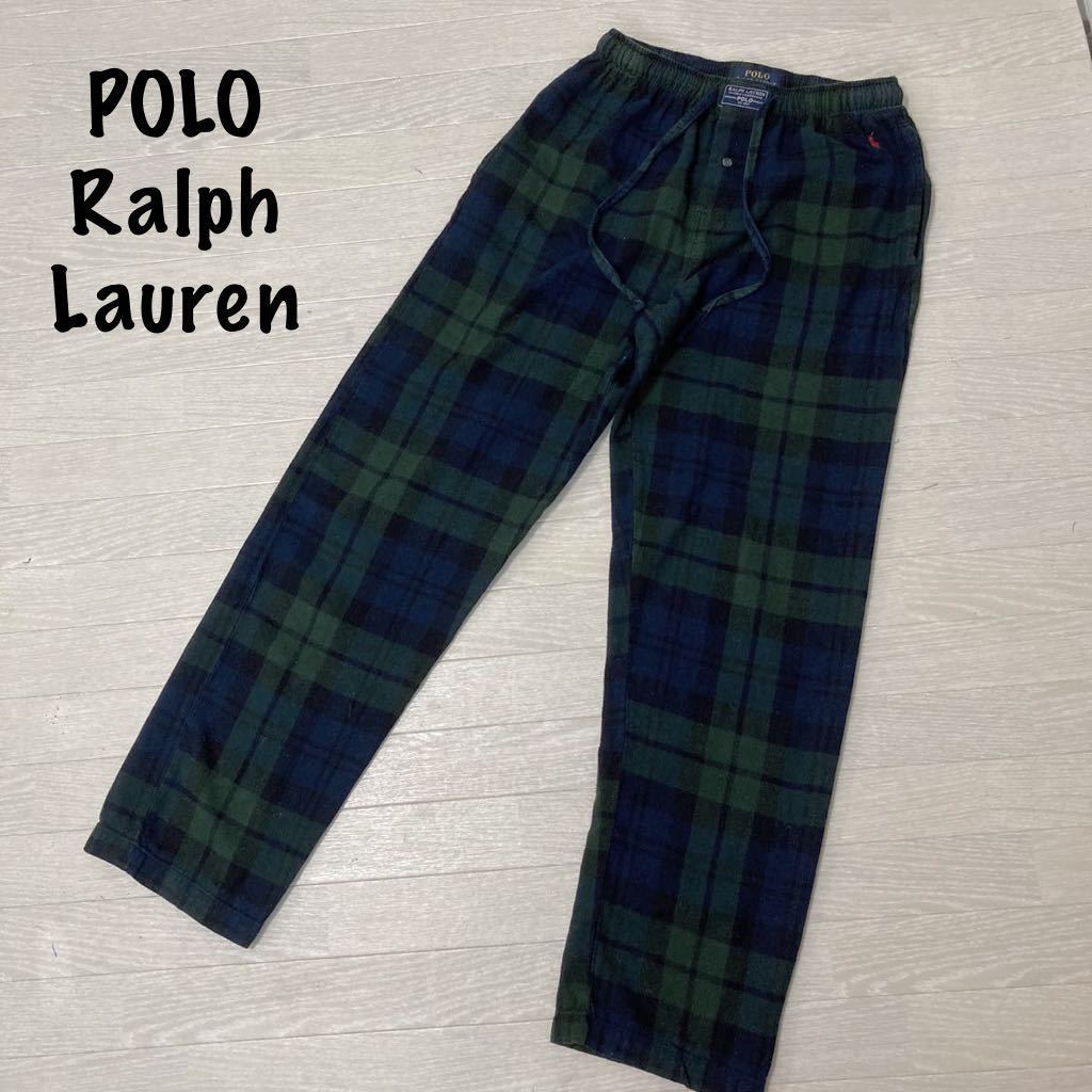 ラルフローレン　POLO RALPH LAUREN フリースパンツ　パジャマ　グリーンチェック　S ルームウェア　ポニー刺繍　ウエストゴム　長ズボン_画像1