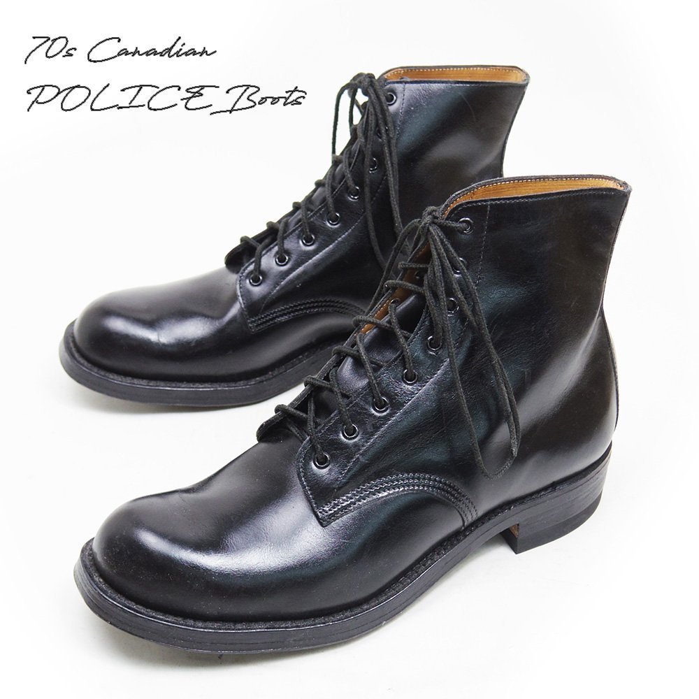 極美品　70s　29㎝相当　POLICE BOOT　ポリスブーツ　カナダ警察　サービスシューズ　革靴　編み上げブーツ　グッドイヤー製法　黒　U8416
