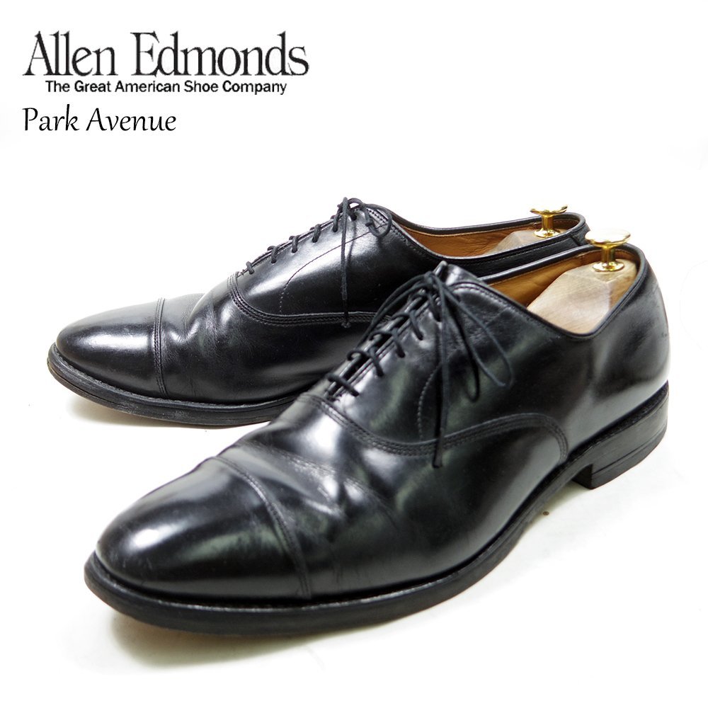 11D 29cm相当　Allen Edmonds Park Avenue　アレンエドモンズ パークアベニュー　キャップトゥ　USA製　内羽根　革靴　黒　/U8450_画像1