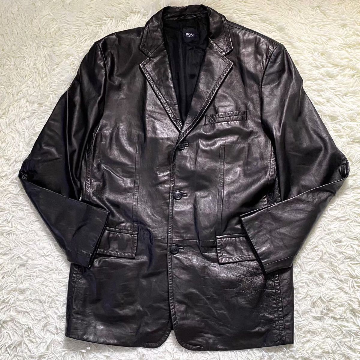 極美品・希少XL相当 ヒューゴボス『圧倒的存在感』HUGO BOSS レザー
