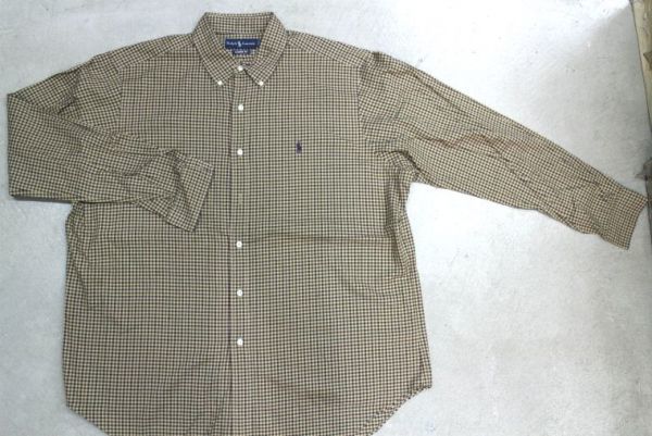 3028【古着RALPHLAUREN ボタンダウンチェックシャツ茶色チェックXL】ラルフローレンアメリカンカジュアル_画像1