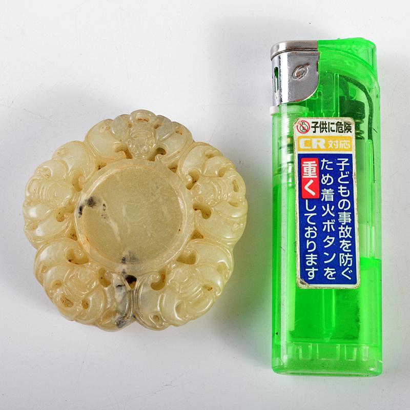 中国 玉石白玉彫刻 蝙蝠刻 玉器 玉壁 玉飾 玉珮 時代箱付 M R5495