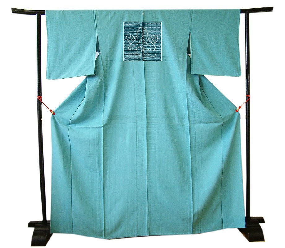 再再販! 正絹 水野沢潟 色無地 白群色 駒絽 夏物 7月・8月 裄67cm