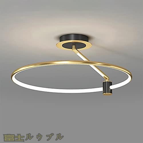 芸術品 LED ゴールドラウンドリング シーリングライト 35W 調光可能なリモコン寝室 天井照明器具 リビングルームランプシャンデリアキ
