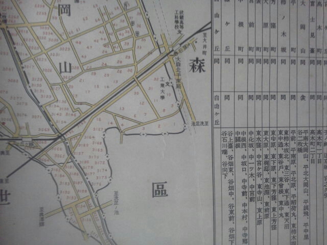 昭和11年頃地図[大東京区分図之内 目黒区詳細図(傷]東急玉川線廃駅大坂上/輜重兵第一大隊/海軍技術研究所/蛇崩川.三田用水/旧町名/路線バス_画像5