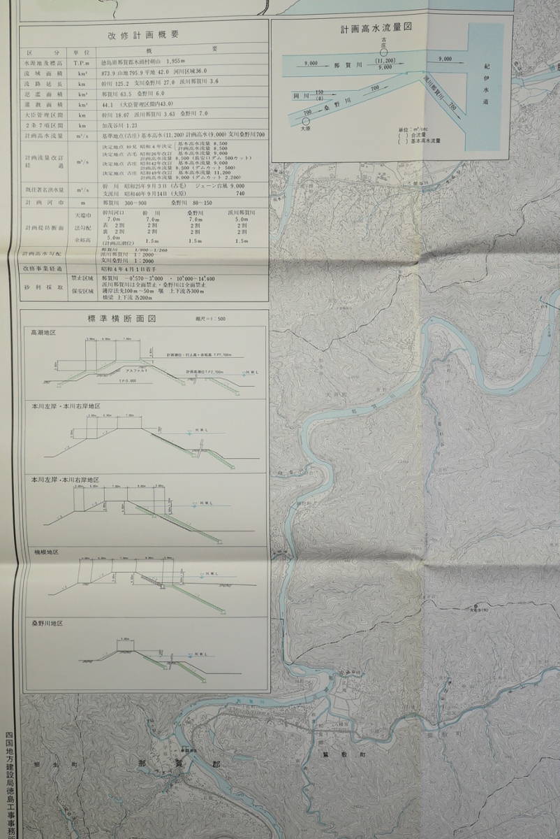 那賀川管内図 地図1枚 四国地方建設局徳島工事事務所発行　検:那珂河川地図 徳島県阿南市地図 那珂川流域断面図 河川開発ダム堰堤橋梁護岸_画像9