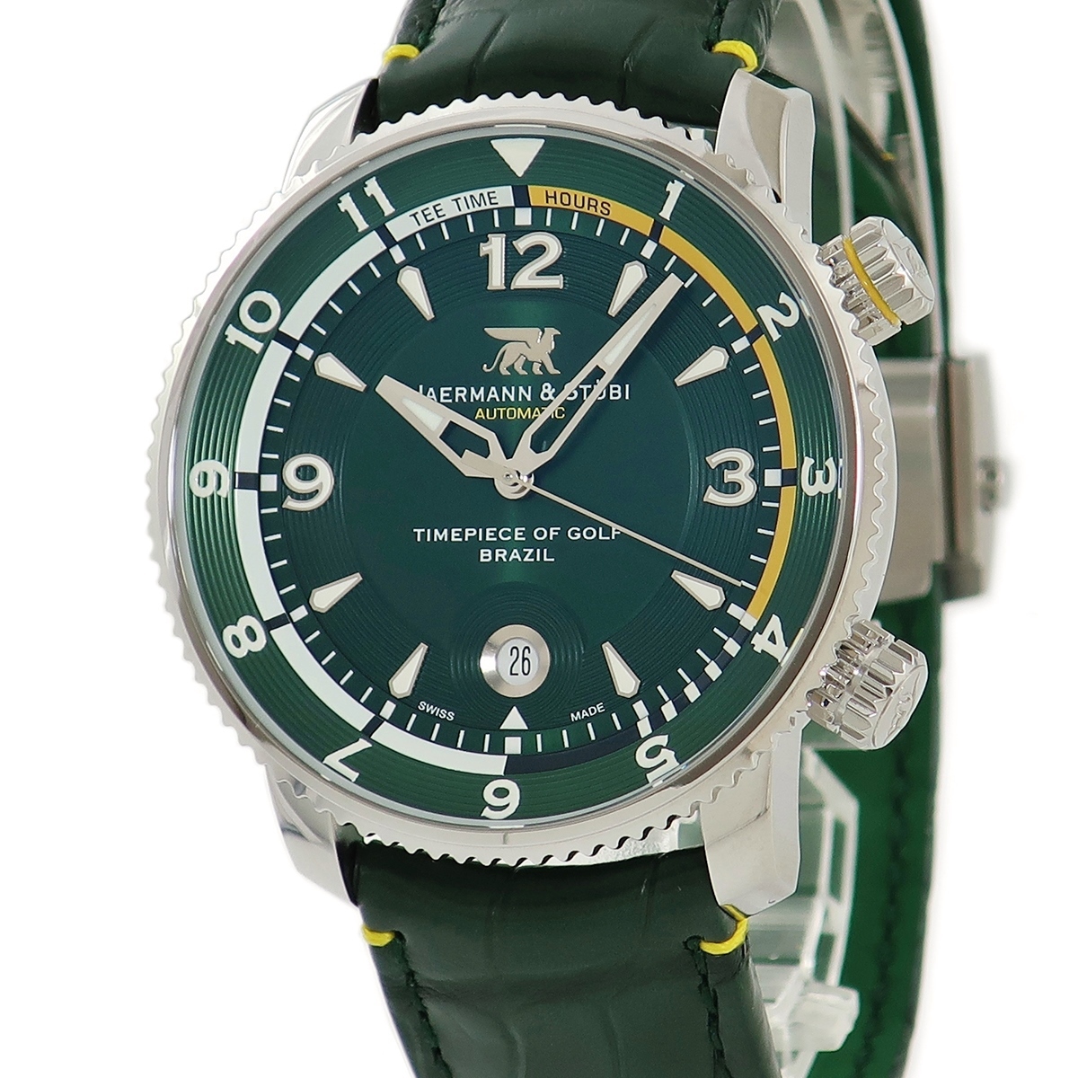 【3年保証】 ヤーマン&ストゥービ タイムピースオブゴルフ ブラジル RCB1 未使用 緑 黄色 ゴルフカウンター機構 自動巻き メンズ 腕時計