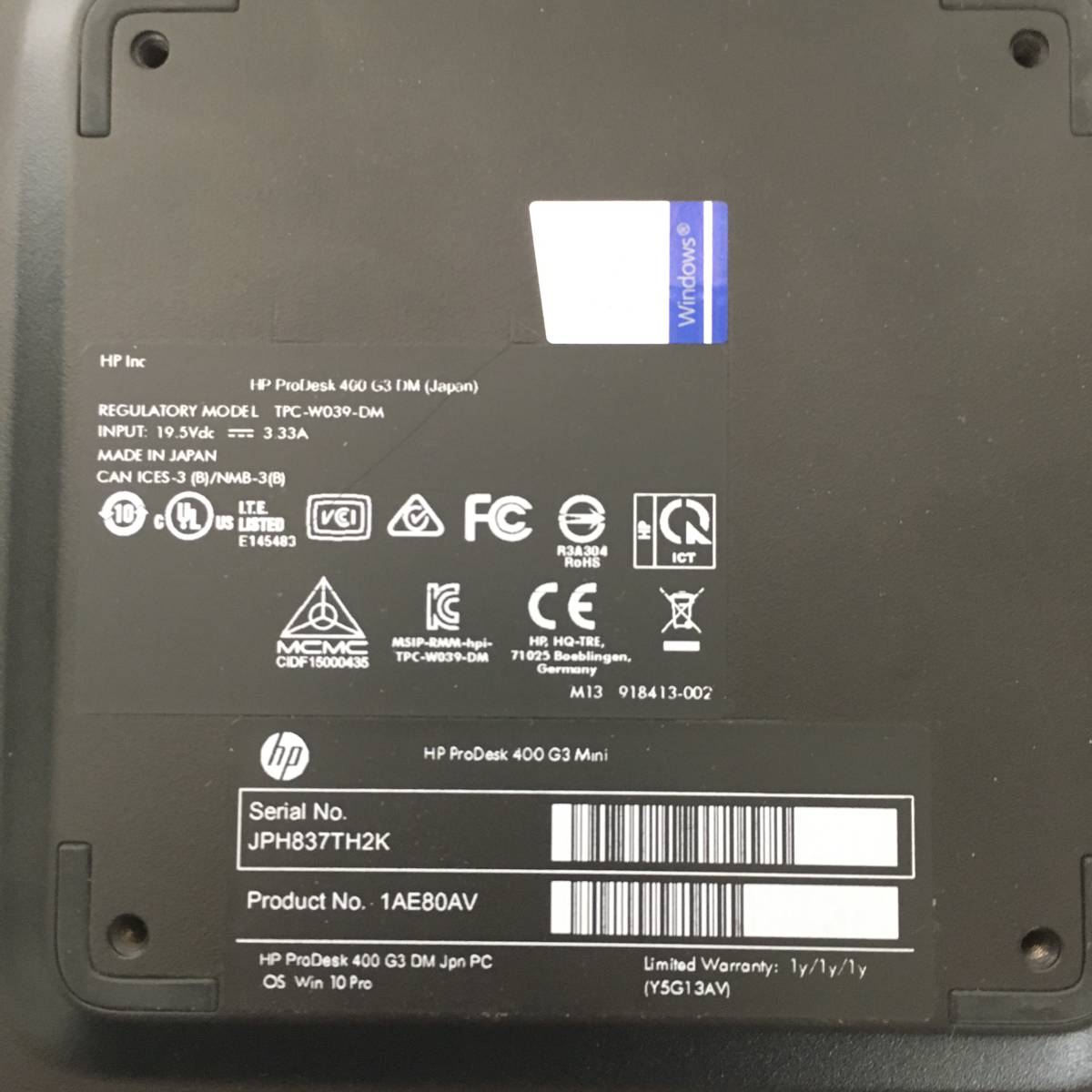 K50607202 HP ProDesk 400 G3 DM(Japan)1点※元々Core i5 inside CPU