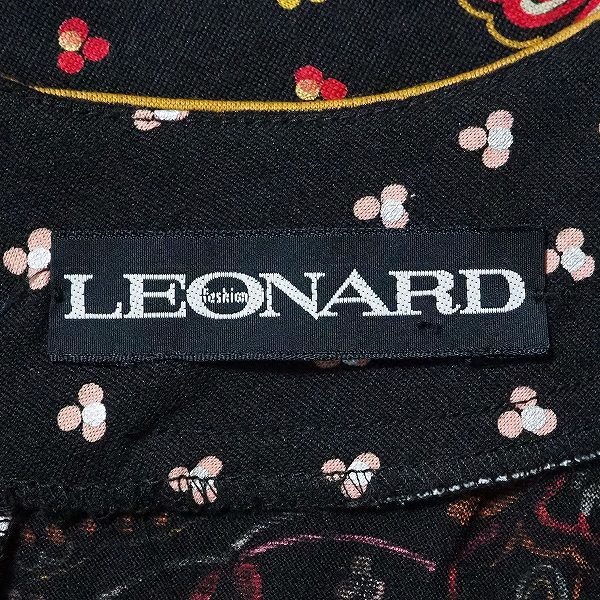 #apc レオナール LEONARD ワンピース L 黒 ベルトひも付 ペイズリー 小花柄 シルク混 レディース [815962]_画像7