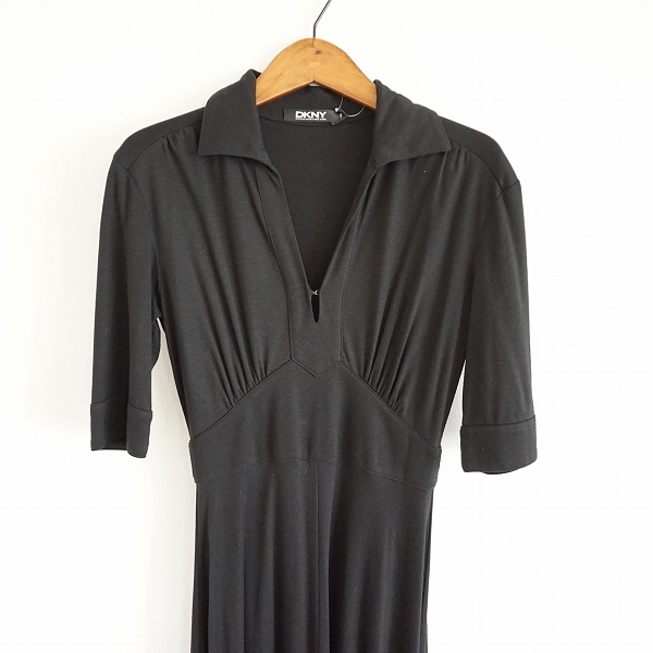 #anc Donna Karan DONNAKARAN One-piece black silk . short sleeves long lady's [750410]