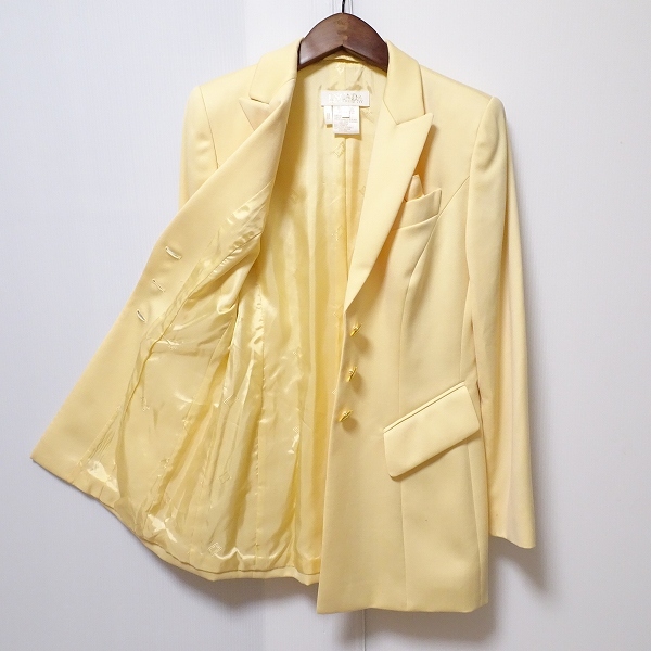 #anc Escada ESCADA юбка костюм 34 желтый шелк используя золотой кнопка длинный жакет pocket square имеется женский [818417]