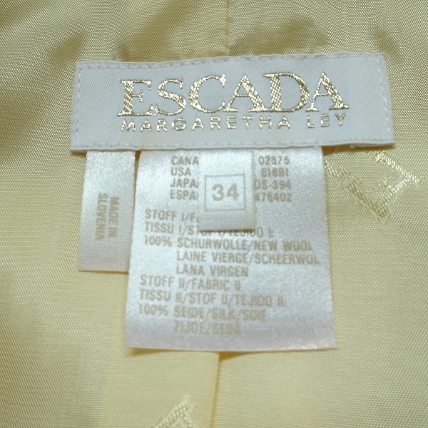 #anc Escada ESCADA юбка костюм 34 желтый шелк используя золотой кнопка длинный жакет pocket square имеется женский [818417]