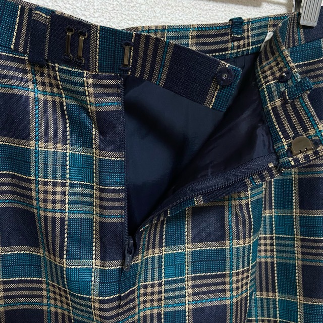 #anc レリアン Leilian セットアップ スカートスーツ 13+ 青 緑 フランス製生地 麻混 チェック柄 大きいサイズ レディース [812961]_画像9