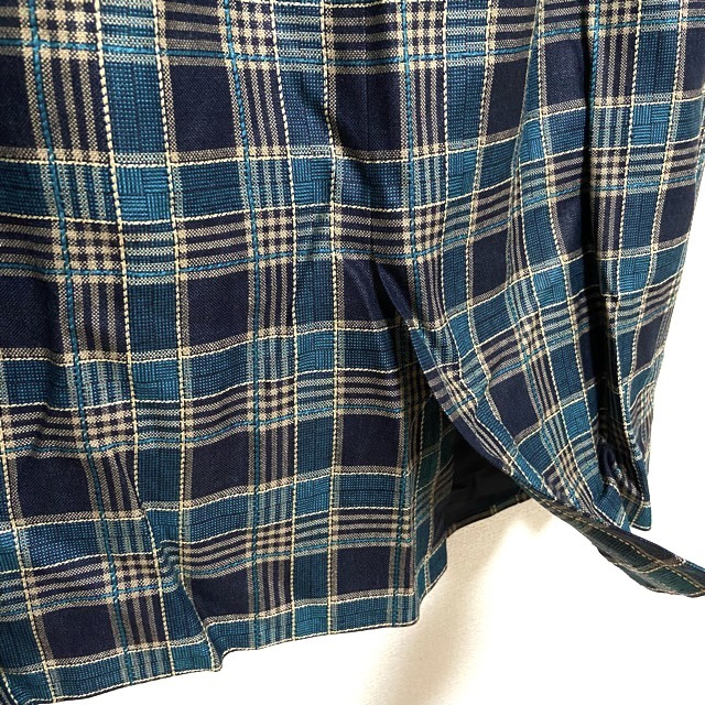 #anc レリアン Leilian セットアップ スカートスーツ 13+ 青 緑 フランス製生地 麻混 チェック柄 大きいサイズ レディース [812961]_画像6