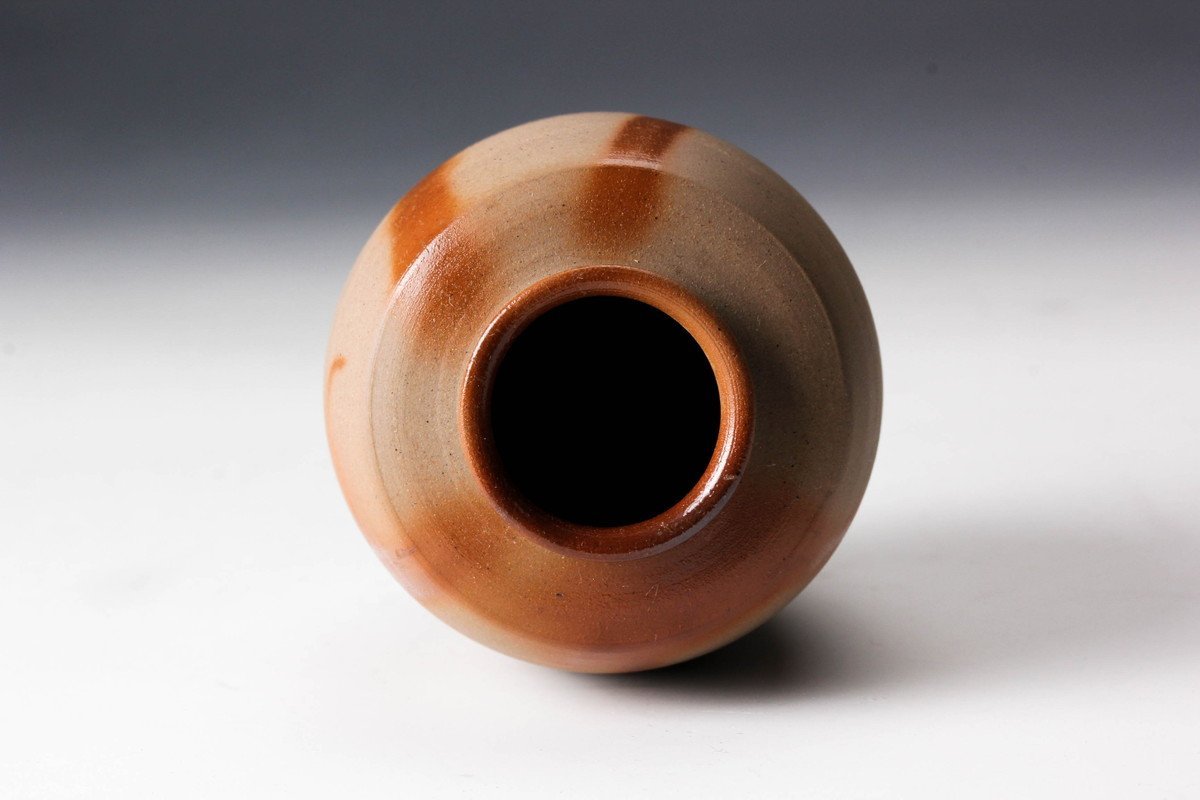 佳香】木村陶峰備前火襷焼肩衝茶入共箱仕覆(船越間道) 茶道具本物保証