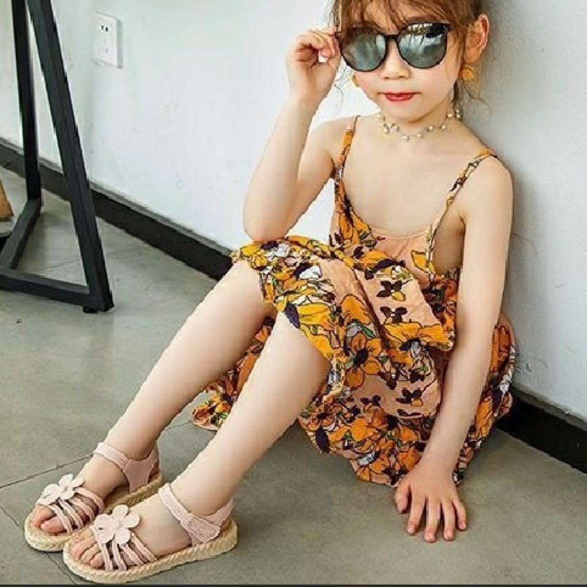 18cm キッズ サンダル 水陸両用 韓国 可愛い 水遊び 女の子 花 ブラック 通販