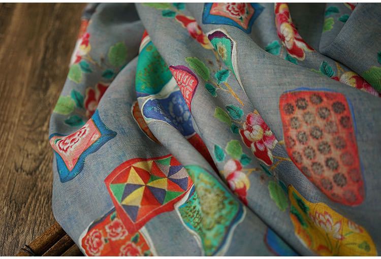 生地　ハンドメイド　DIY麻リネン　苧麻　素敵プリント花柄　洋服ワンピース チュニック シャツ作るサイズ