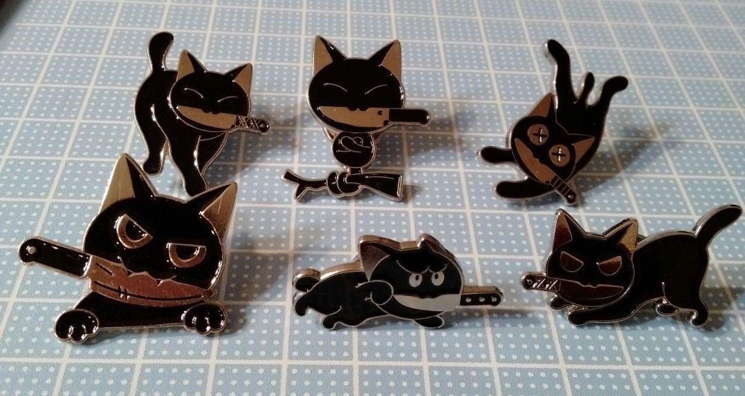 黒猫忍者③　ピンバッジ　猫　くのいち　ブラック黒　ナイフ　ペット　ねこ