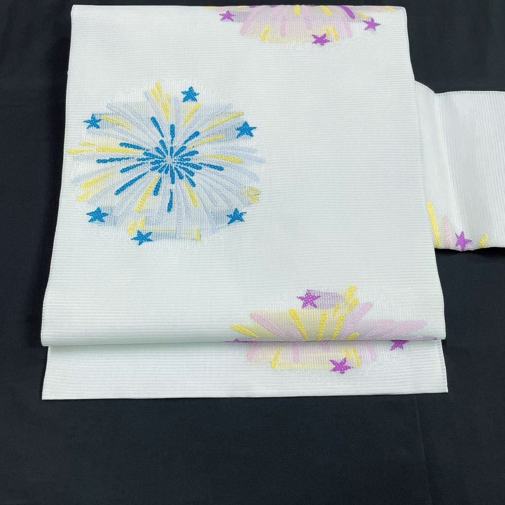 着物月花 絽 花火 夏9寸名古屋帯 未使用品 お太鼓柄 正絹 夏帯