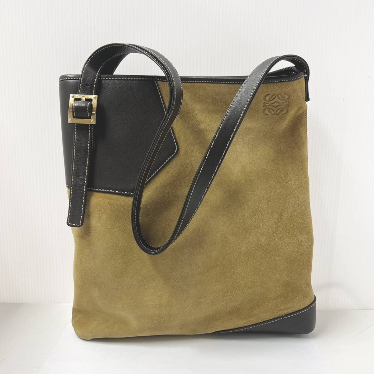 10792/ LOEWE ロエベ ゴールド金具 ブラウン レザー スエード トートバッグ スエードバッグ カバン ブランド品の画像1