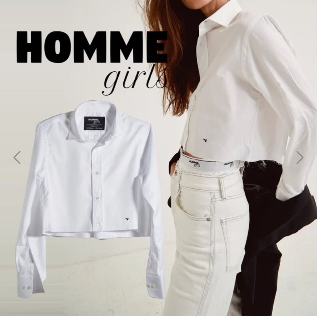 HOMMEGIRLS オムガールズ ショート丈 切りっぱなし シャツ ホワイト Sサイズ