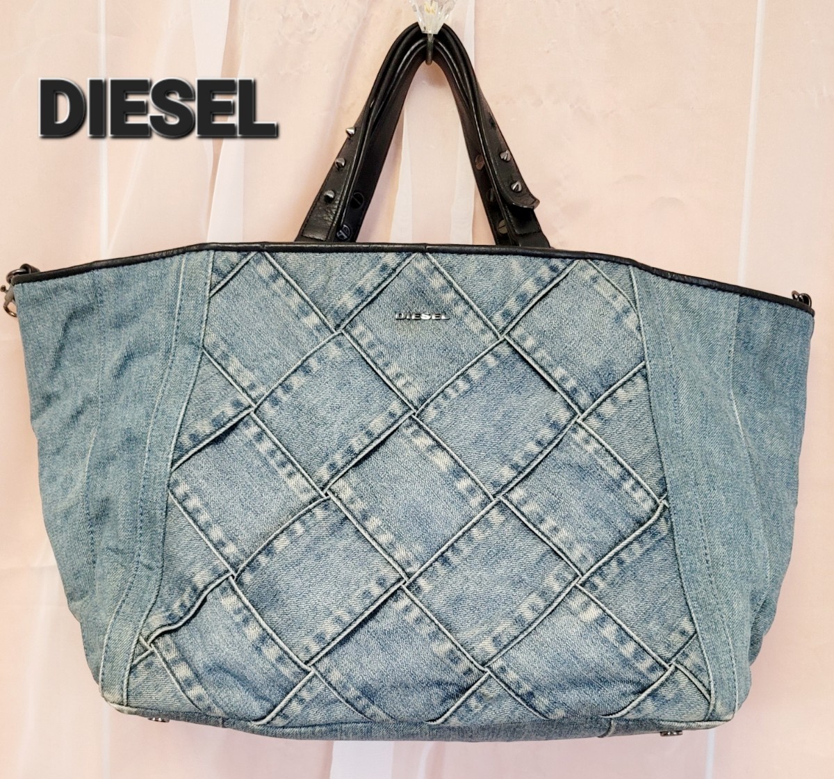 国産品 【DIESEL】ディーゼル トートバッグ デニム レザー 編み込み