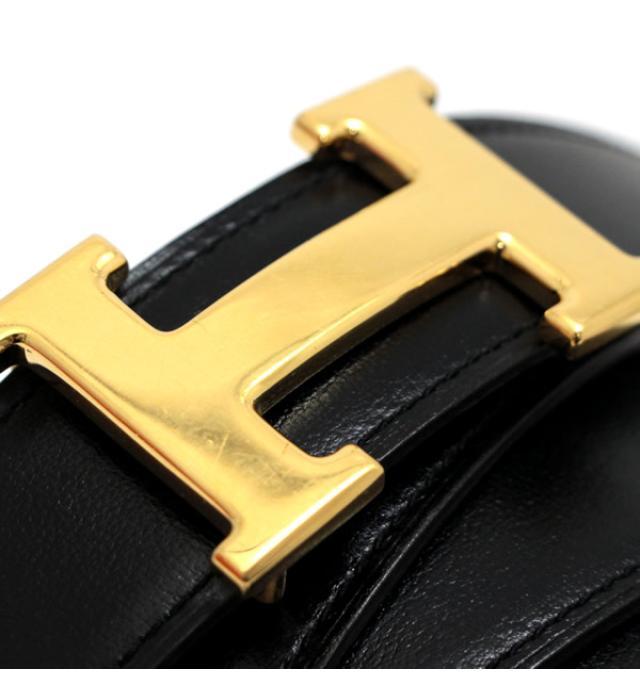 エルメス HERMES コンスタンス Hベルト 黒×ネイビー ボックスカーフ G