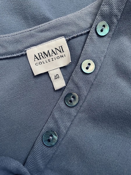 QM прекрасный товар * Armani ko let's .-ni*ARMANI COLLEZIONI* потускнение оттенок голубого * рубашка-поло земля * модный безрукавка One-piece *40 номер (L)/ лето 