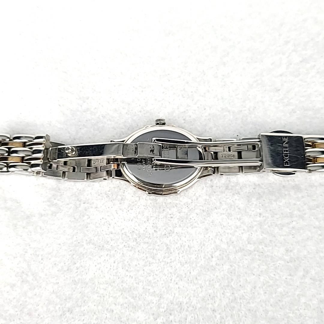 ☆【美品稼働品】SEIKO セイコー エクセリーヌ QZ 1F20-0AW0 シェル文字盤 レディース腕時計 6Pダイヤ 石付