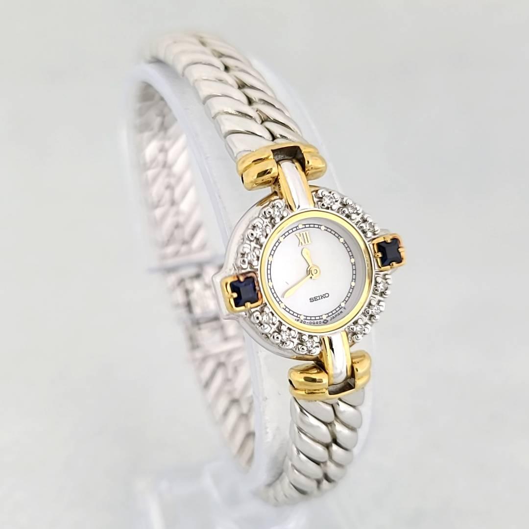 ☆【美品稼働品】SEIKO セイコー エクセリーヌ QZ 1F20-0B60 ダイヤ