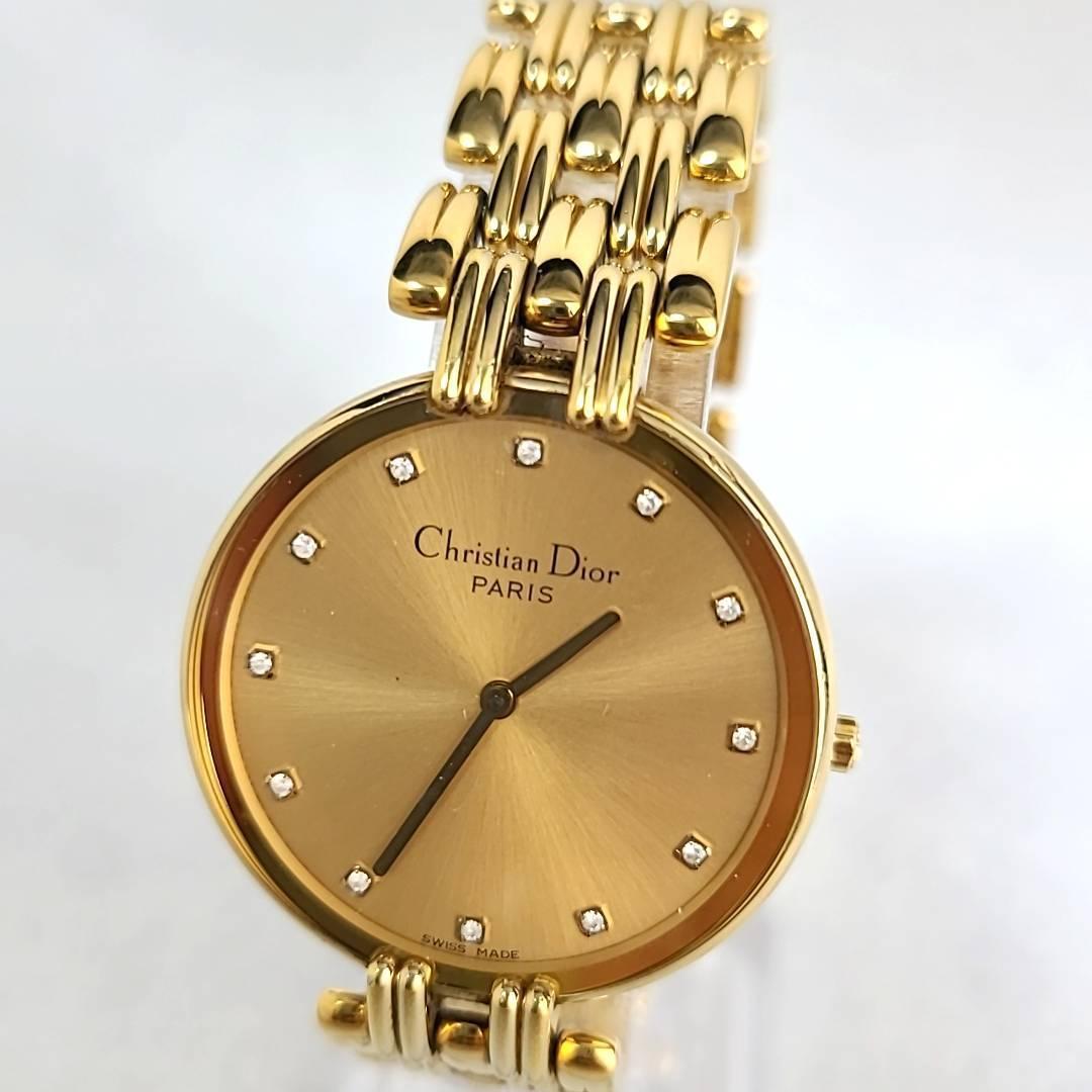 ☆【美品稼働品】DIOR クリスチャンディオール D47-155 バギラ ゴールド クオーツ 12Pダイヤ ユニセックス 腕時計