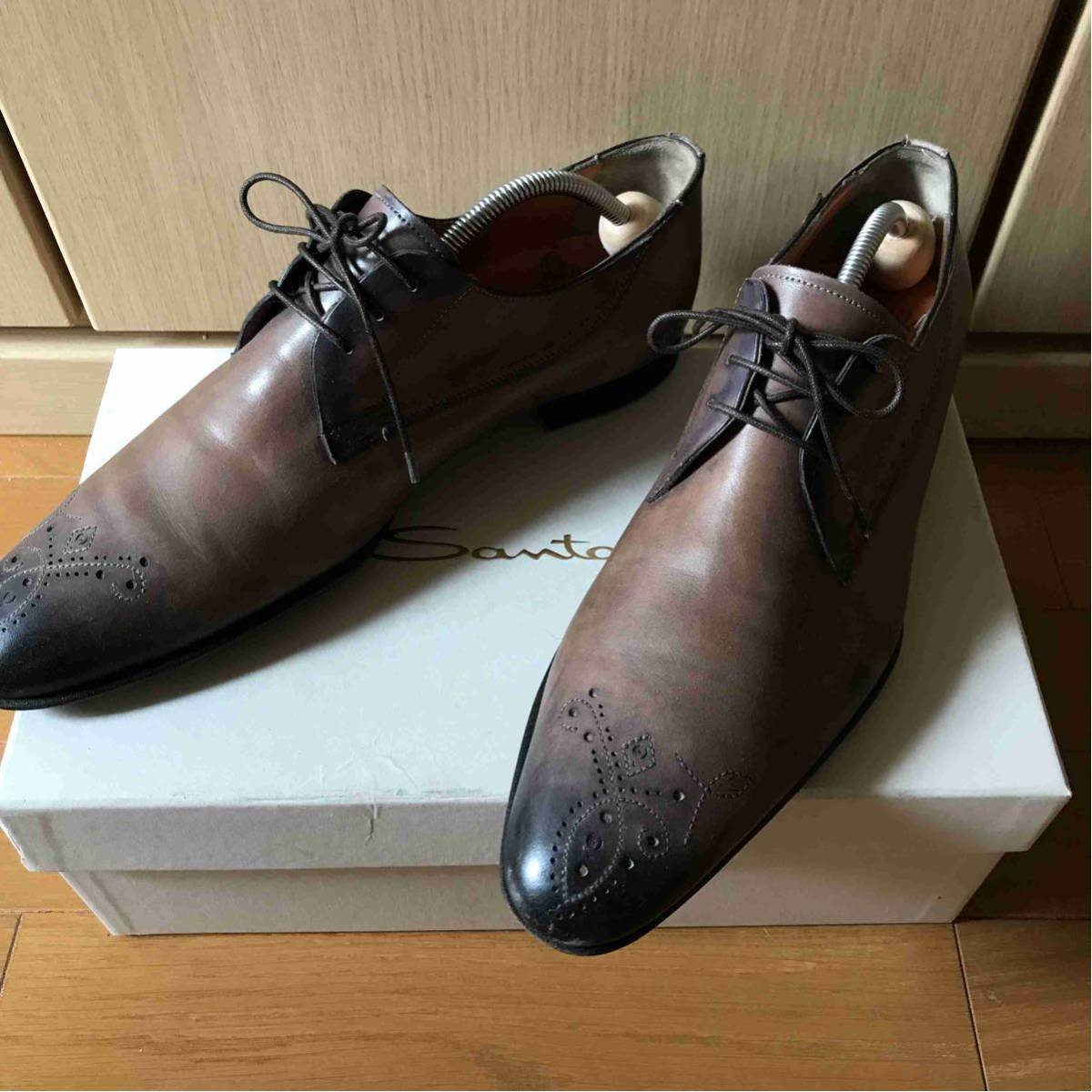 正規 SANTONI サントーニ メダリオン ドレスシューズ 5 1/2 茶