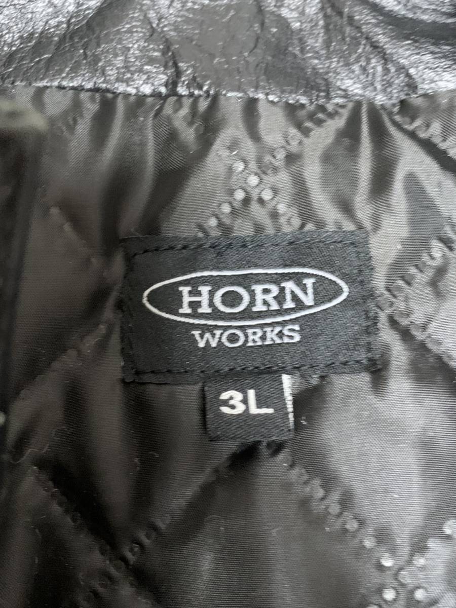 3L☆美品 [HORN WORKS] バッファローハイド シングルライダース レザージャケット 3L 水牛革 ブラック ホーンワークス_画像9