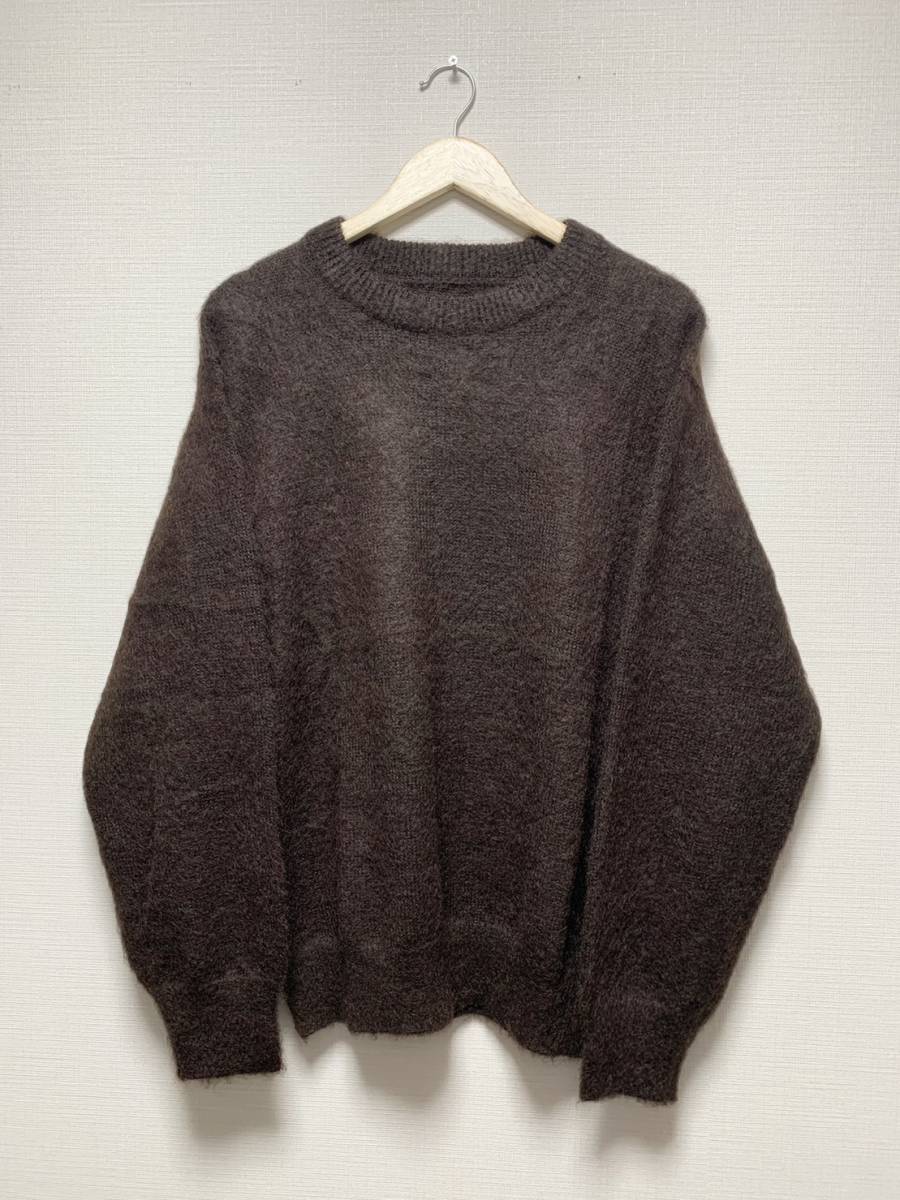 美品☆[THE FLAT HEAD] 定価33,000 MOHAIR CLEW NECK SWEATER モヘヤ クルーネック ニットセーター 40 ブラウン 日本製 フラットヘッドの画像1