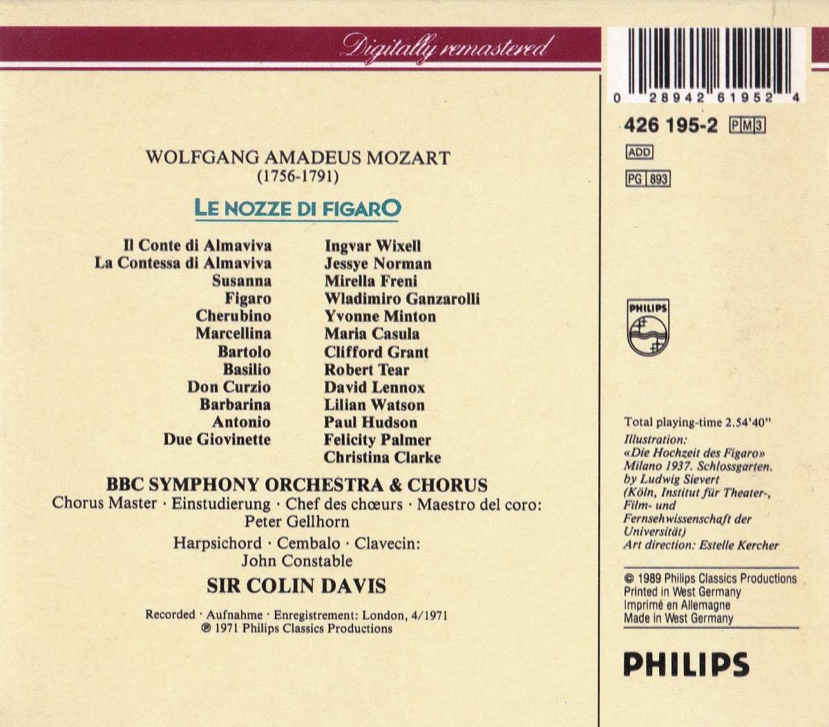 廃盤超希少 3CD 初期西独盤 コリン・デイヴィス BBC交響楽団 モーツアルト 歌劇『フィガロの結婚』 全曲 _画像2