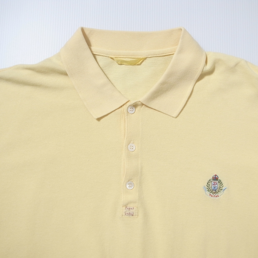 Papas パパス エンブレム刺繍 鹿の子 ポロシャツ LL 黄色 / XL コットン ロゴ刺繍_画像3