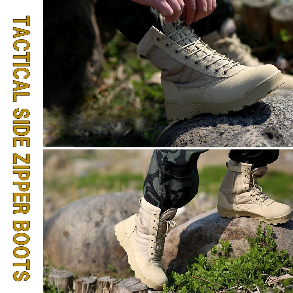 TAN25.5cm military boots Tacty karu boots combat boots rider boots work shoes shoes side zipper mackerel ge men's boots 
