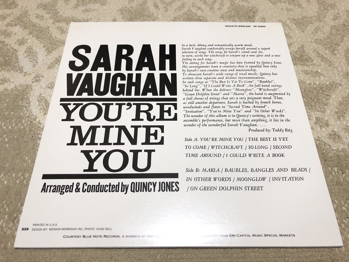 Classic Records Sarah Vaughan You're Mine You Quiex SV-P 高音質 廃盤 Roulette SR 52082 BG Quincy Jones rare_画像3
