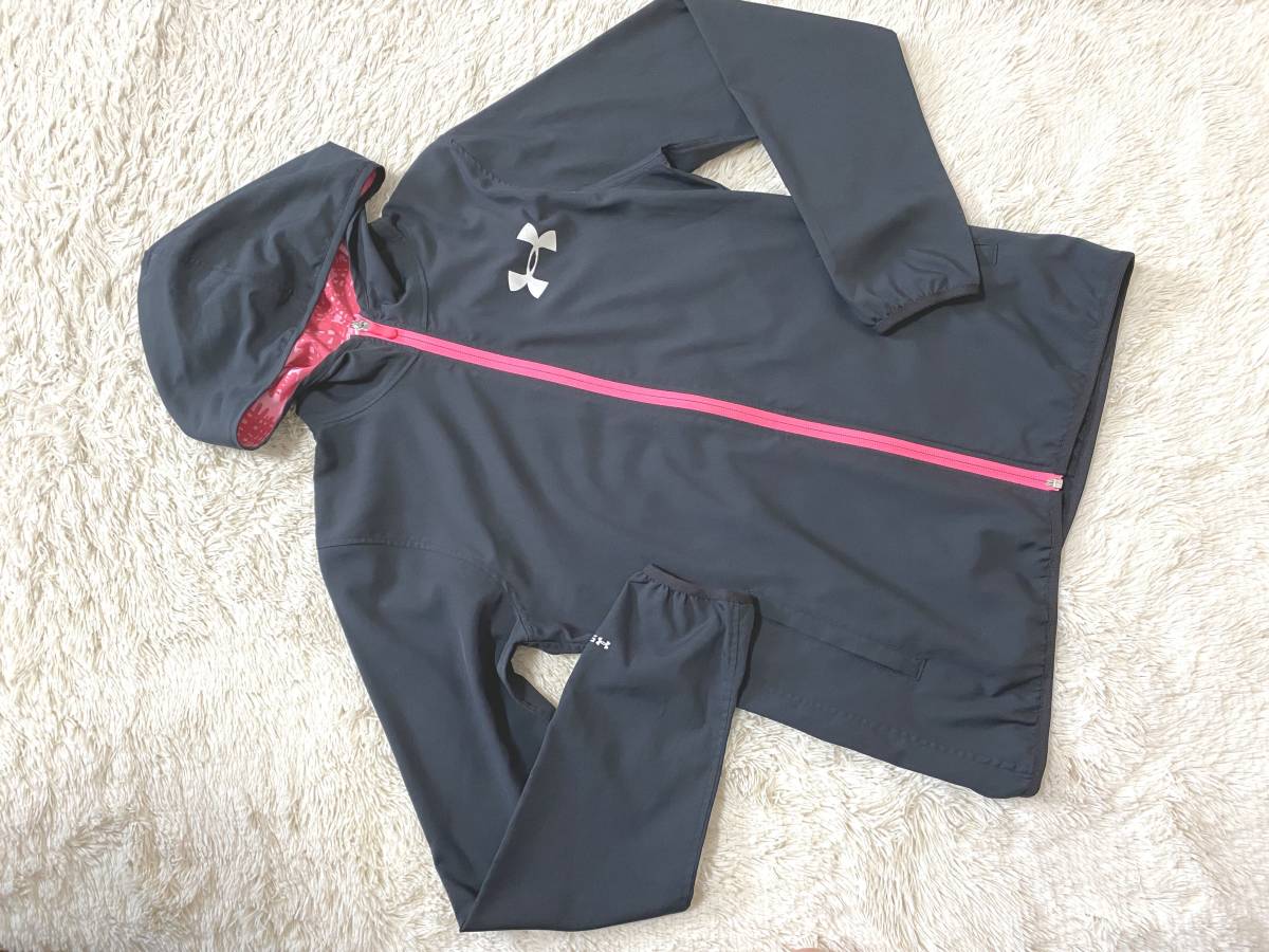  Lady's SM size : Under Armor * thin jacket * Parker : black fluorescence pink fastener line 