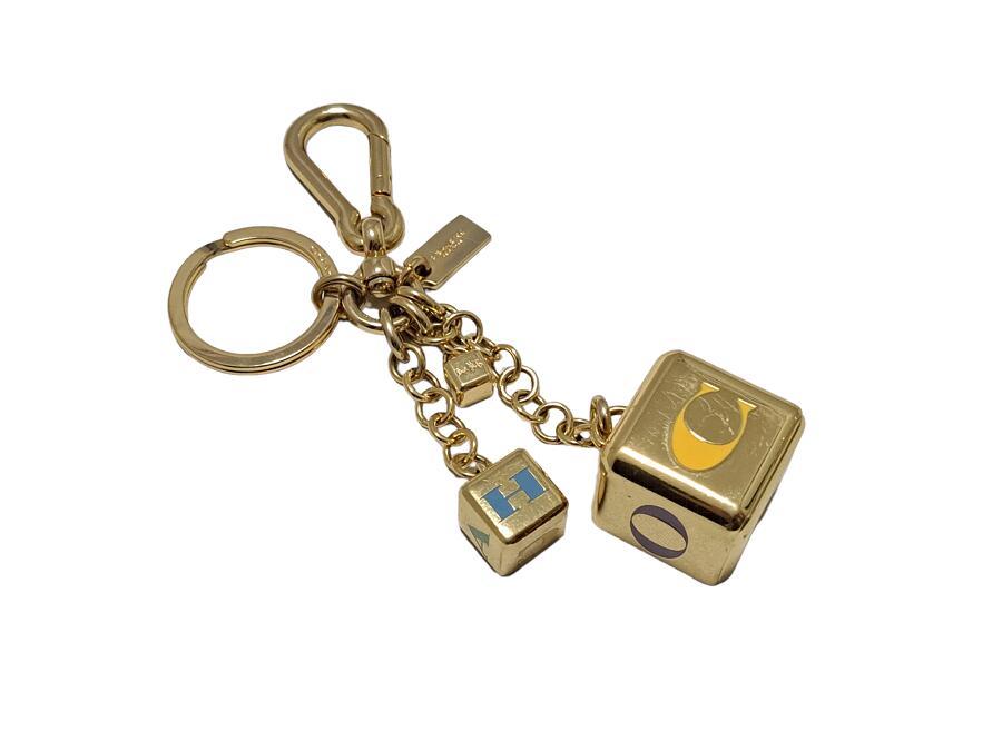  Coach key ring key holder Cube GP rhinoceros koro dice Gold bag charm accessory COACH [ used ]
