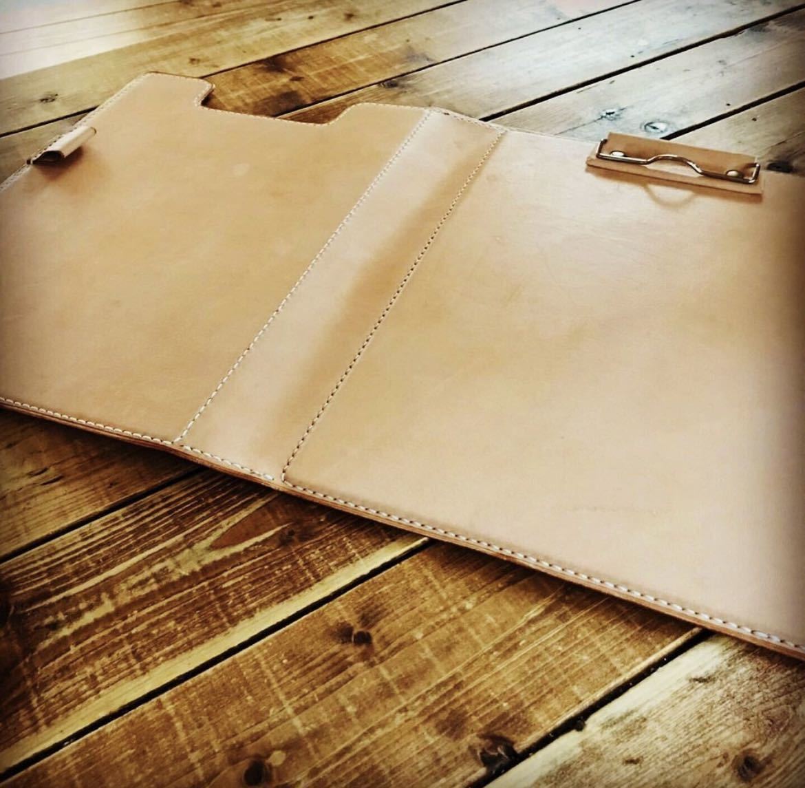  hand made Tochigi leather clip file binder - cow leather total hand .. leather leather cover case 